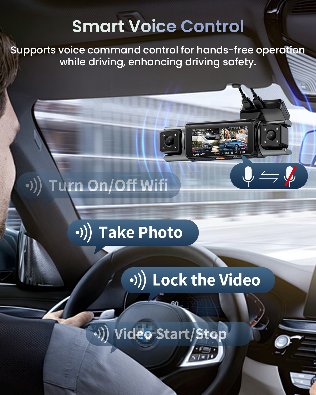 C4 PRO 4 Channel 360° Dash Camera for Cars, STARVIS 2 IMX675, 2.7K+1080P*2+2K, Front Rear Inside Dash Cam, 5G WiFi GPS, Voice Control, Optional CPL, IR Night Vision, 24/7 Parking Mode, with 128GB Card