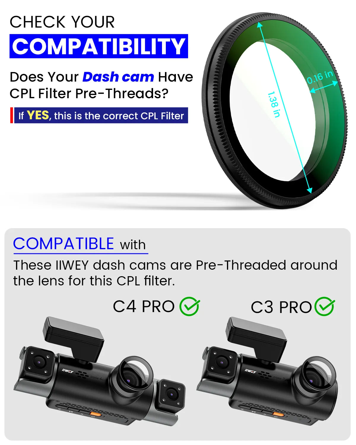 IIWEY 35mm CPL Filter for IIWEY C4 PRO, C3 PRO Dash Cam