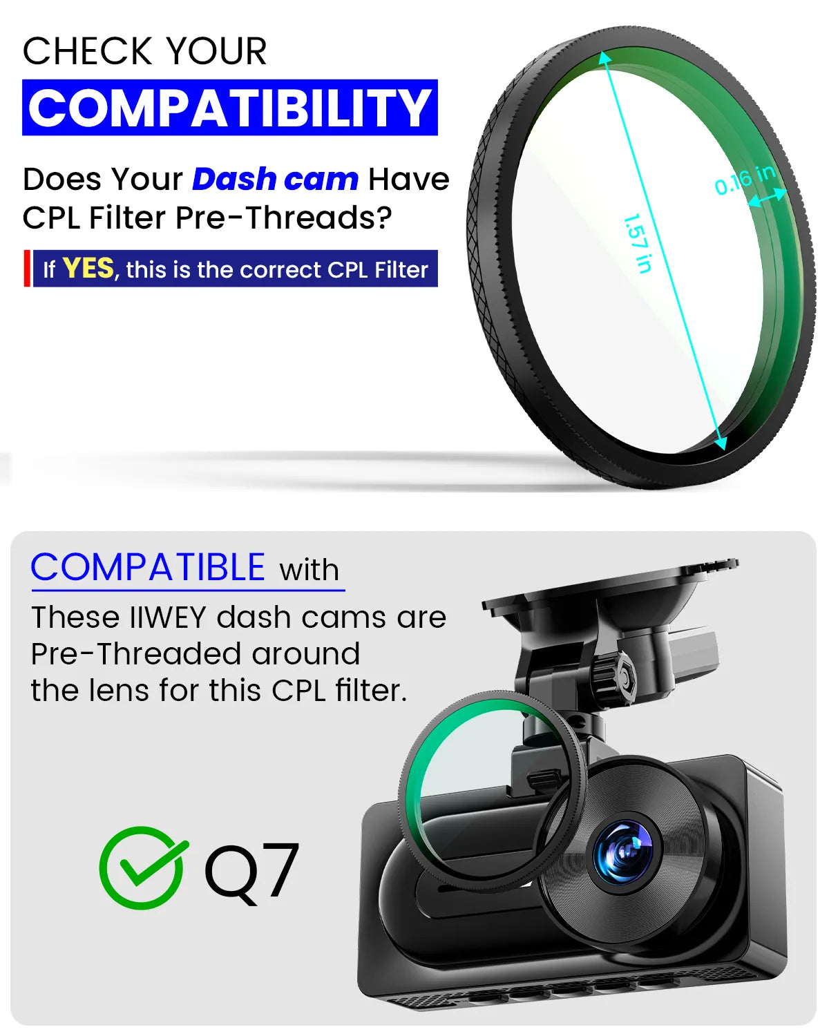 IIWEY 40mm Ultimate CPL Filter for Q7 Dash Cam