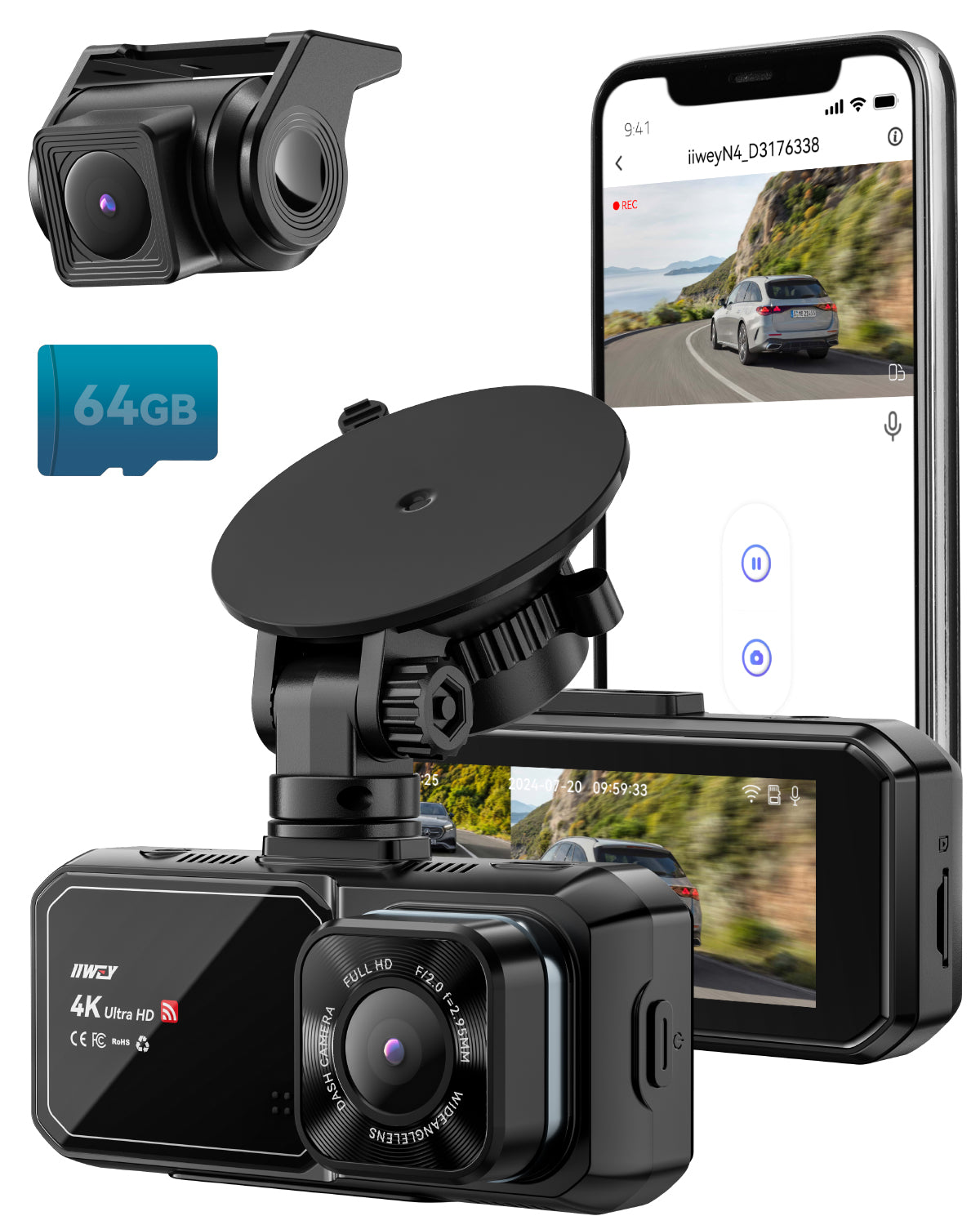IIWEY N4 4K Front and Rear Dash Cam