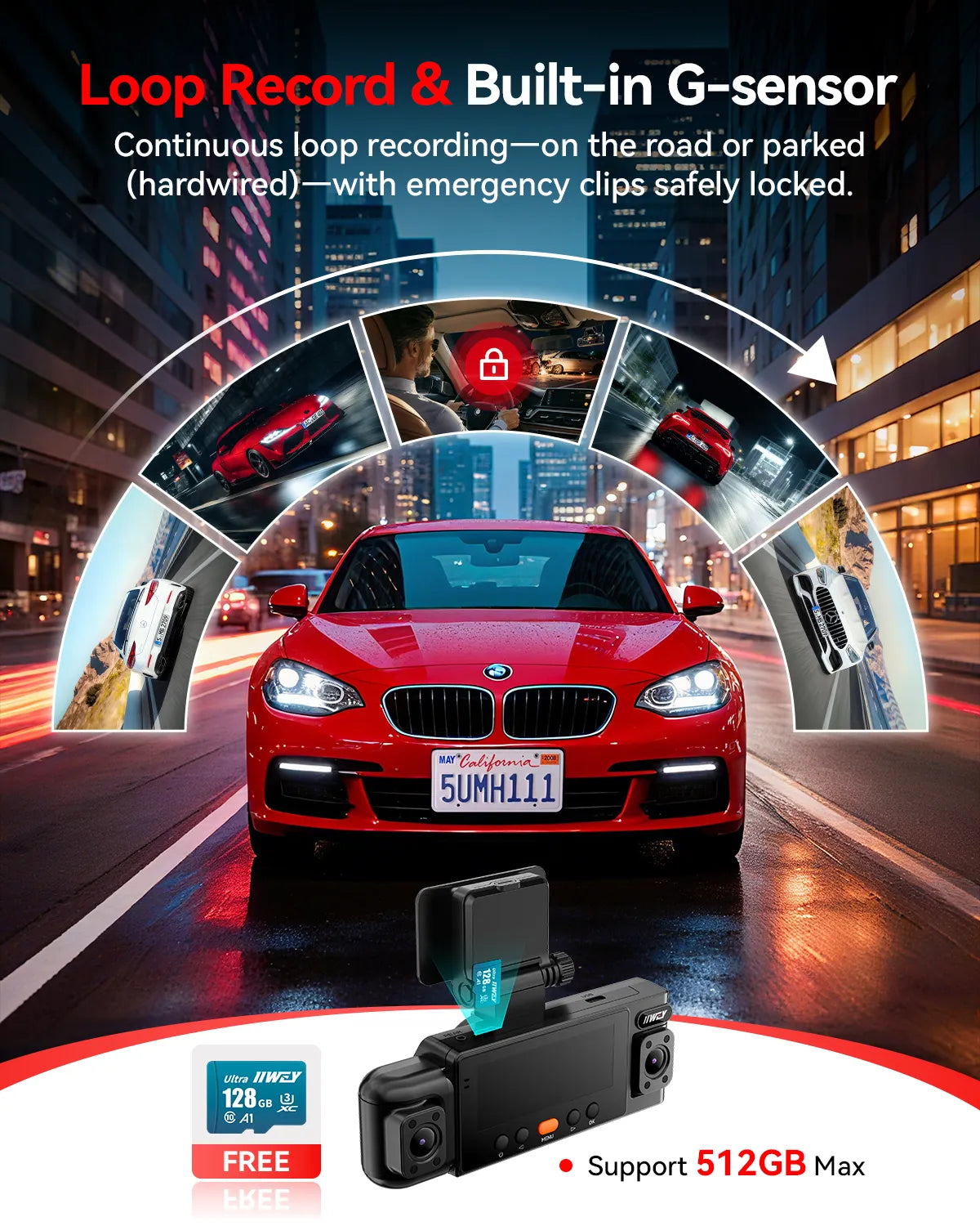 IIWEY N6 360° Dash Cam (4-Channel) | Front, Rear & Inside Car Camera with WiFi-6 & GPS