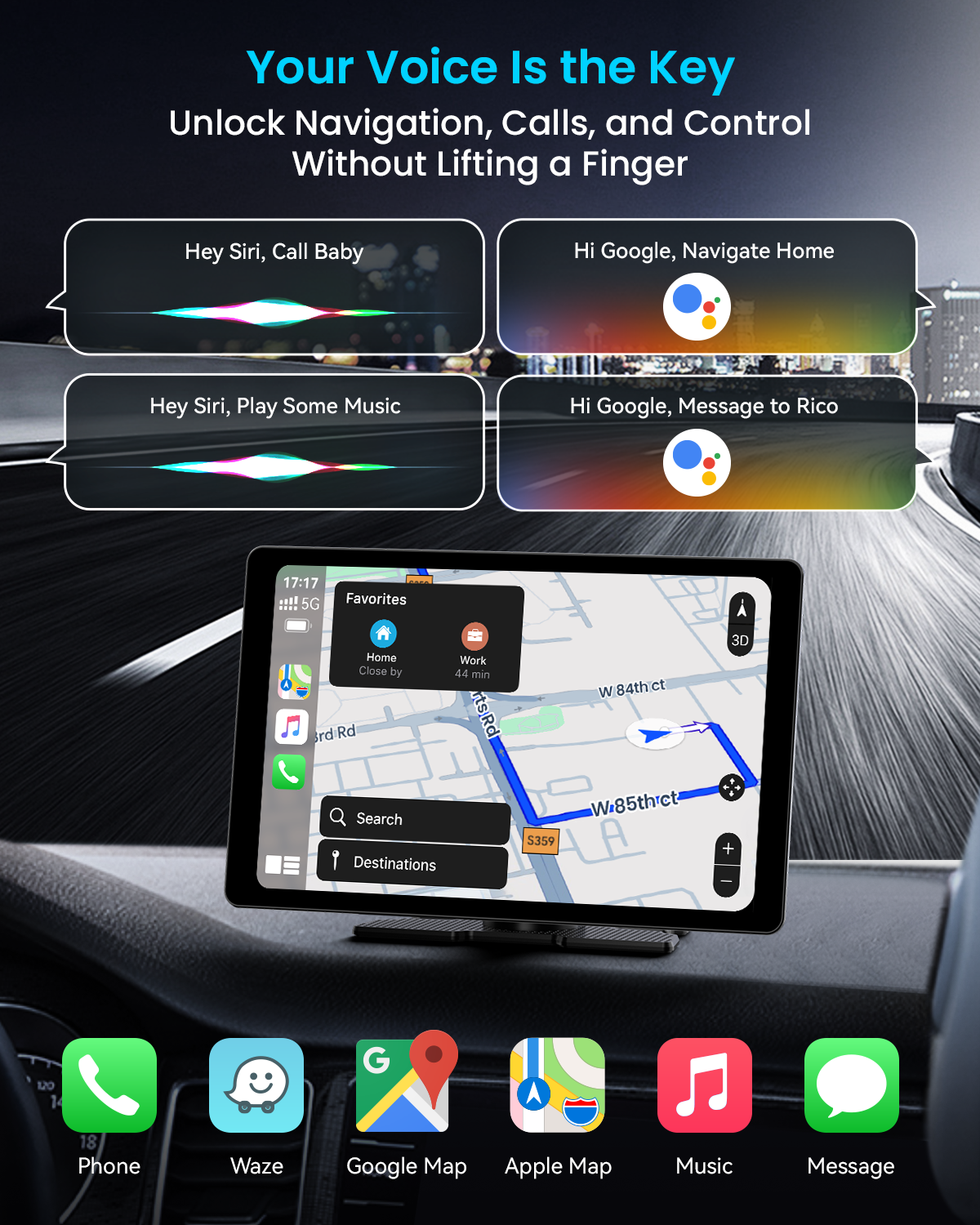 IIWEY iK11 11" Wireless Apple CarPlay Screen with Android Auto, 4K Dash Cam & 1080P Backup Camera