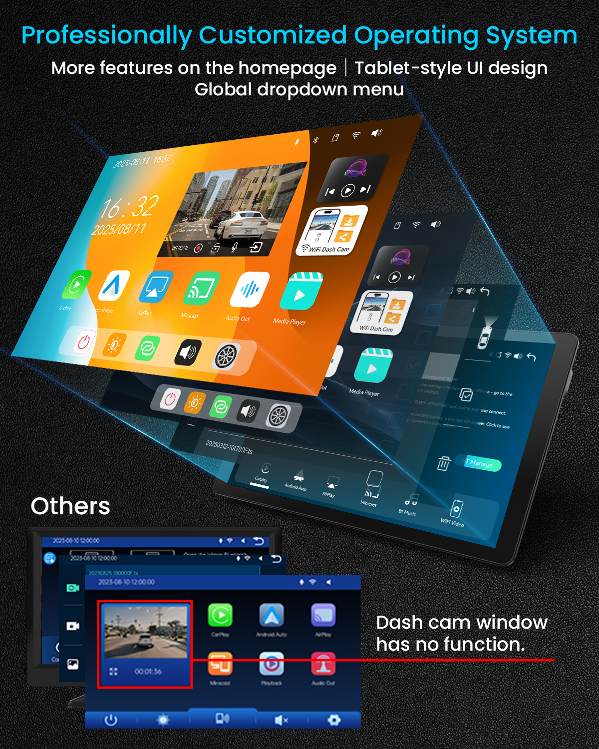 IIWEY iK11 11" Wireless Apple CarPlay Screen with Android Auto, 4K Dash Cam & 1080P Backup Camera