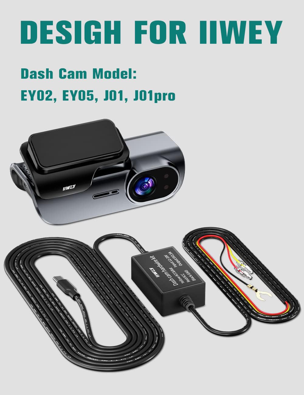 Dash Cam Hard Wire Kit for IIWEY N4/EY02/D2 PRO/ EY05/ EY05A/ J01 Model, 4 Meter Dashboard Camera Car Charger Cable Kit 12V- 24V to 5V, Power Adapter with LP/Mini/ATO/Micro2 Fuse for Dash Cam