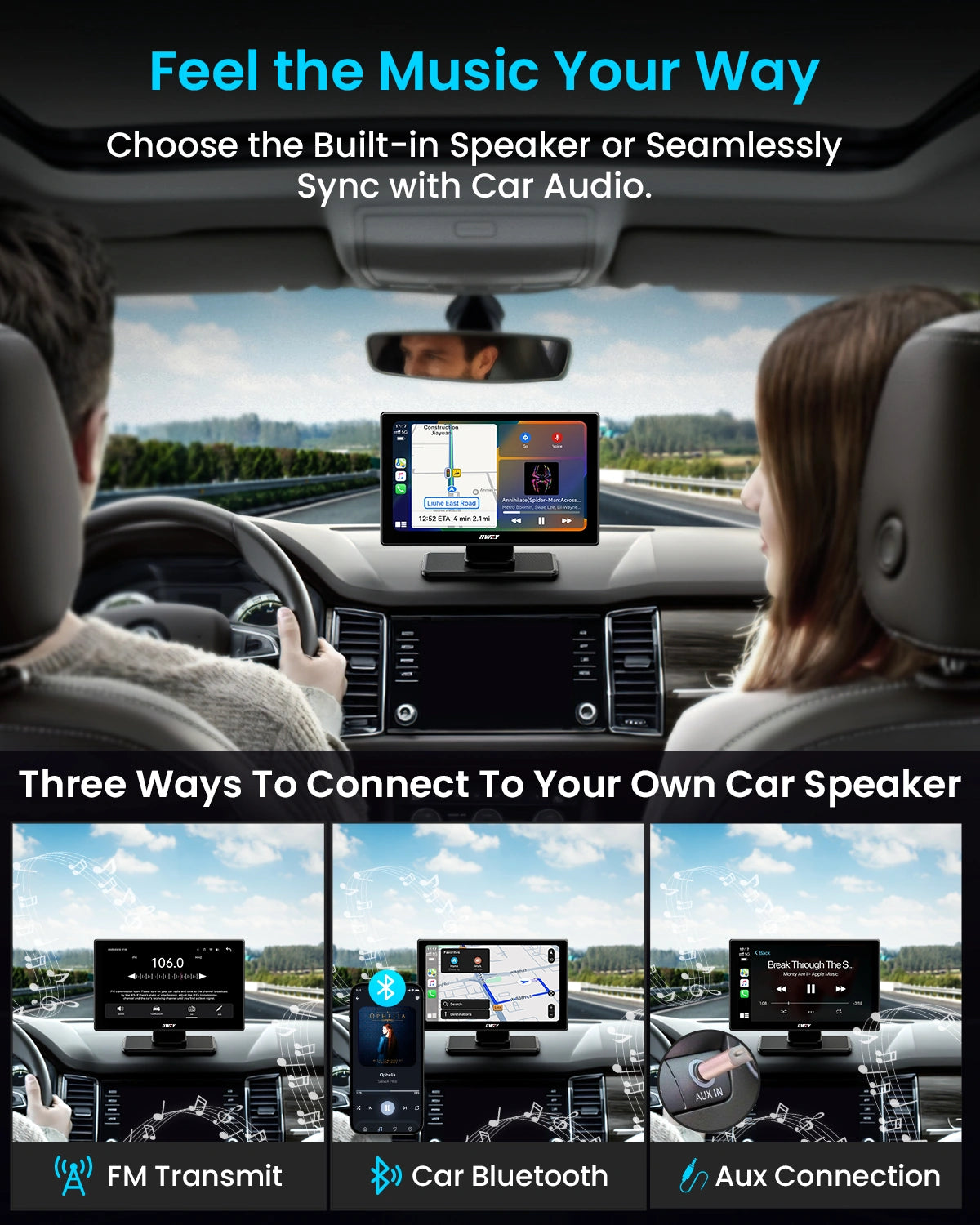 IK5 9" Wireless Apple CarPlay & Android Auto Screen, Portable Car Stereo with 4K Dash Cam & 1080p Backup Camera, Add CarPlay to Any Vehicle, Touchscreen, GPS, Mirror Link