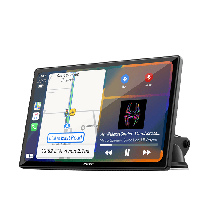 IK5 9" Wireless Apple CarPlay & Android Auto Screen, Portable Car Stereo with 4K Dash Cam & 1080p Backup Camera, Add CarPlay to Any Vehicle, Touchscreen, GPS, Mirror Link