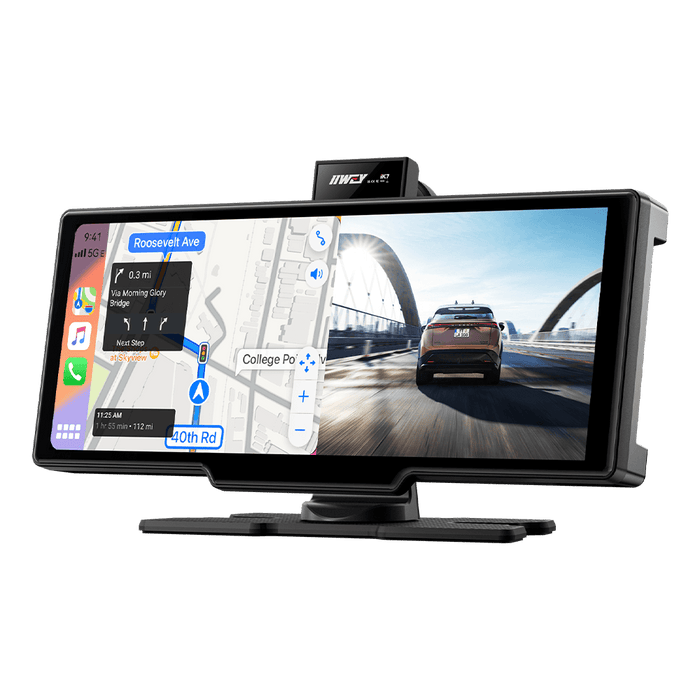 IIWEY 10" Portable Apple CarPlay Screen with Wireless Android Auto, 4K Dash Cam & 1080P Backup Camera